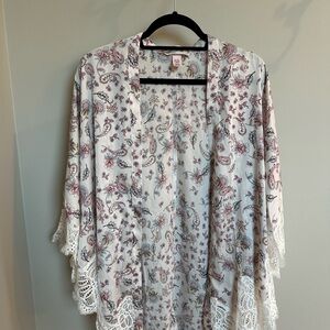 Victoria's Secret Robe Kimono Open Front Paisley Lace Trim XS/S